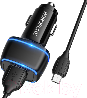 Зарядное устройство автомобильное Borofone BZ14 с кабелем Micro (черный)