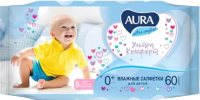Влажные салфетки детские Aura Ultra Comfort с экстрактом алоэ и витамином Е 0+ (60шт) - 