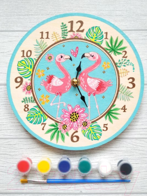 Набор для творчества Bumbaram Часы-раскраска. Фламинго / CL-1