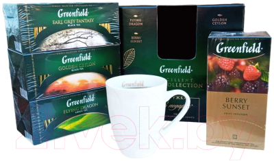 Чай пакетированный GREENFIELD Набор чая 4 вида с керамической кружкой