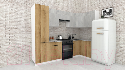 Готовая кухня ВерсоМебель Эко-2 1.2x2.7 правая (бетонный камень/дуб эвок прибрежный/ст. альберика)