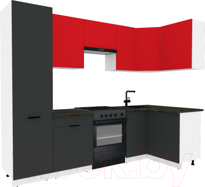 Готовая кухня ВерсоМебель Эко-2 1.2x2.7 правая (красный чили/антрацит/ст. луна)