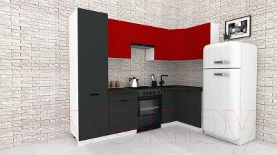 Готовая кухня ВерсоМебель Эко-2 1.2x2.7 правая (красный чили/антрацит/ст. луна)