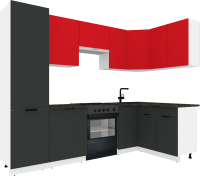 Кухонный гарнитур ВерсоМебель Эко-2 1.4x2.7 правая (красный чили/антрацит/ст. луна) - 