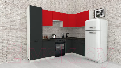 Готовая кухня ВерсоМебель Эко-2 1.4x2.7 правая (красный чили/антрацит/ст. луна)