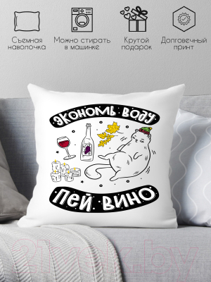 Подушка декоративная Print Style Экономь воду, пей вино / 40x40plat244