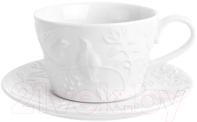 Чашка с блюдцем Elan Gallery Птички на ветке / 540198 (2пр.)