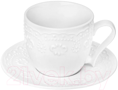 Чашка с блюдцем Elan Gallery Белый узор / 540531 (2пр.)