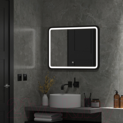 Зеркало Континент Enjoy Black Led 80x60 (теплая подсветка)