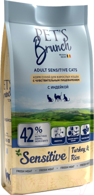 Сухой корм для кошек Pet's Brunch Sensitive Turkey (11кг)