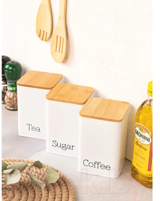 Набор емкостей для хранения Elan Gallery Чай, кофе, сахар / 240208 (белый)