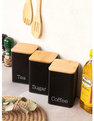 Набор емкостей для хранения Elan Gallery Чай, кофе, сахар / 240209 (черный)
