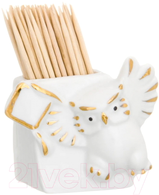 Изображение товара Держатель для зубочисток Elan Gallery Сова / 330727 (белый, золотистый)