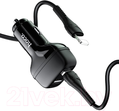 Зарядное устройство автомобильное Hoco Z36 + кабель Lightning (черный)