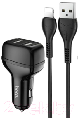Зарядное устройство автомобильное Hoco Z36 + кабель Lightning (черный)
