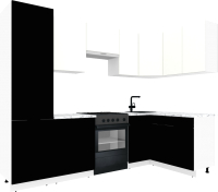 Кухонный гарнитур ВерсоМебель Эко-1 1.4x2.6 правая (белый фасадный/черный/ст.мрамор итальянский) - 