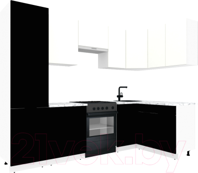 Готовая кухня ВерсоМебель Эко-1 1.4x2.6 правая (белый фасадный/черный/ст.мрамор итальянский)