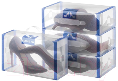 Набор коробок для обуви El Casa 680327 (4шт, синяя кайма)