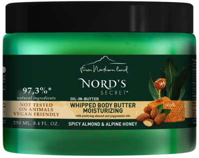 Масло для тела Nord's Secret Взбитое Увлажняющее Пряный миндаль и Альпийский мед  (250мл)