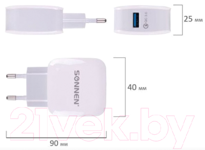 Зарядное устройство сетевое Sonnen USB QC 3.0 / 455506 (белый)