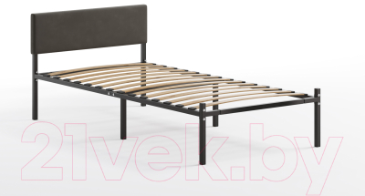 Односпальная кровать Домаклево Лофт с мягкой спинкой 90x200 (черный/темный)