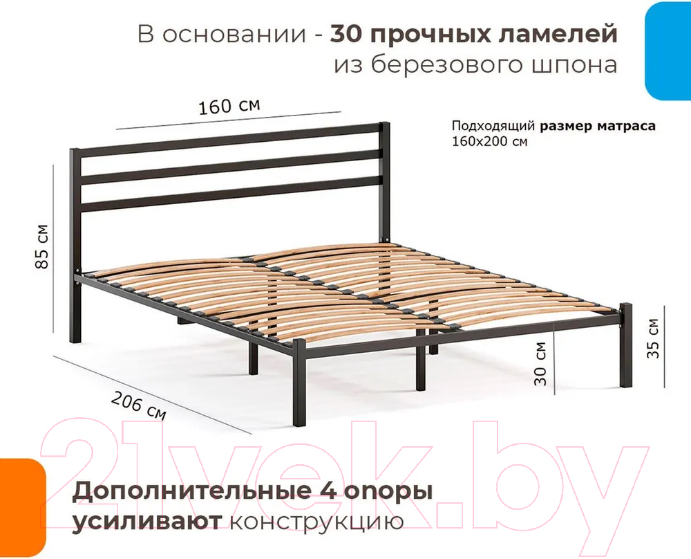 Двуспальная кровать Домаклево Сталь 160x200 (черный) — фото 5