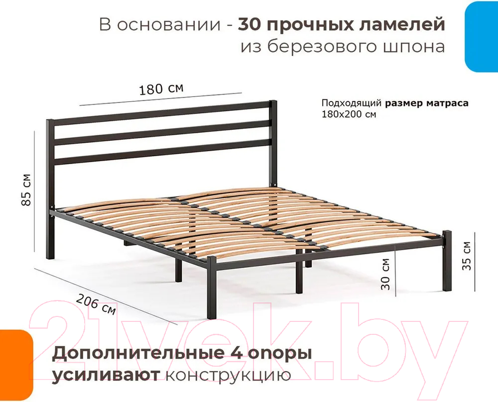 Двуспальная кровать Домаклево Сталь 180x200 (черный) — фото 5