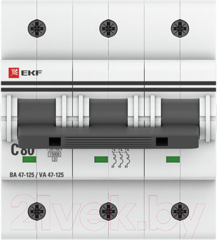 Выключатель автоматический EKF PROxima ВА 47-125 3Р 80А (С) / mcb47125-3-80C