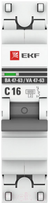 Выключатель автоматический EKF ВА 47-63 1P 16А (C) 6kA PROxima / mcb4763-6-1-16C-pro