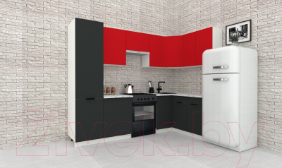 Готовая кухня ВерсоМебель Эко-1 1.4x2.6 правая (красный чили/антрацит/ст.мрамор итальянский)