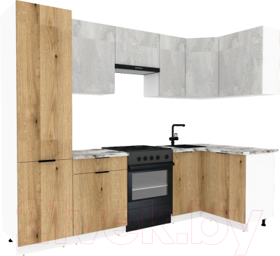 Кухонный гарнитур ВерсоМебель Эко-1 1.2x2.6 правая (бетонный камень/дуб эвок прибрежный/ст.альберика)