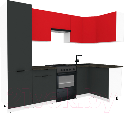 Готовая кухня ВерсоМебель Эко-1 1.2x2.6 правая (красный чили/антрацит/ст.луна)
