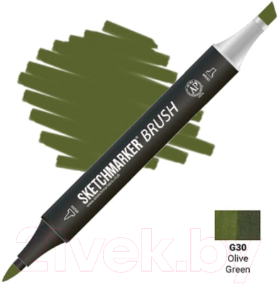 Маркер перманентный Sketchmarker Brush Двусторонний G30 / SMB-G30 (оливковый зеленый)