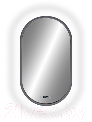 Зеркало Континент Prime Gray Led 45x80 (МДФ рама, LCD часы с сенсорными кнопками, подогрев)