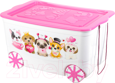 Ящик для хранения El Casa KidsBox Милые щенки / 640332 (белый с розовой крышкой)
