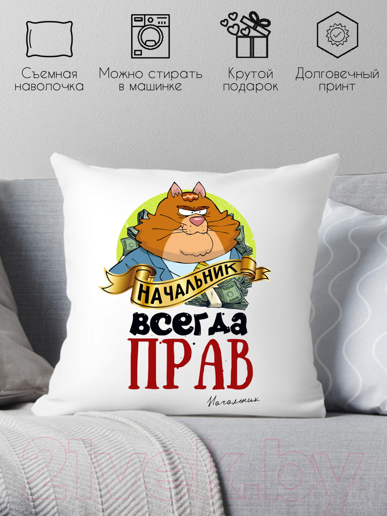 Подушка декоративная Print Style Начальник всегда прав / 40x40plat70 — фото 2
