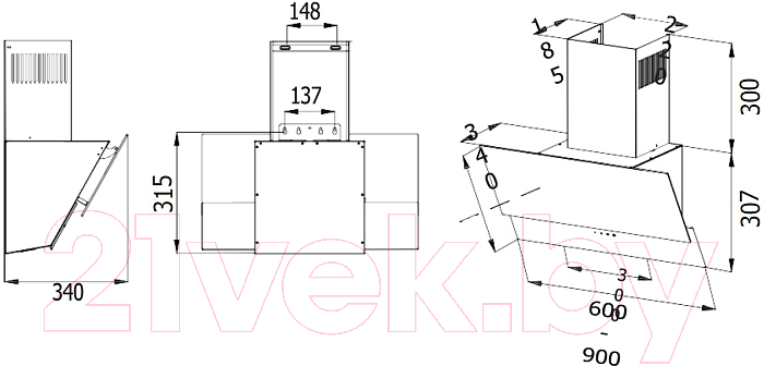 Вытяжка наклонная Evelux Billy 60 WG