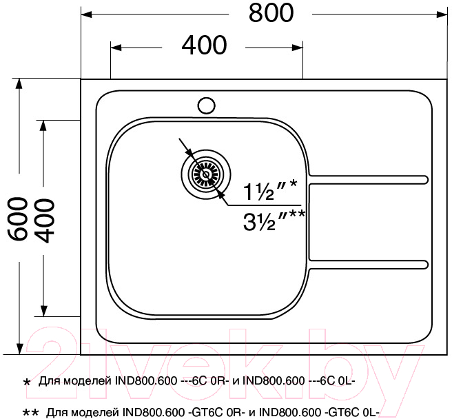 Мойка кухонная Ukinox Иннова IND800.600-GT6C 0L — фото 2