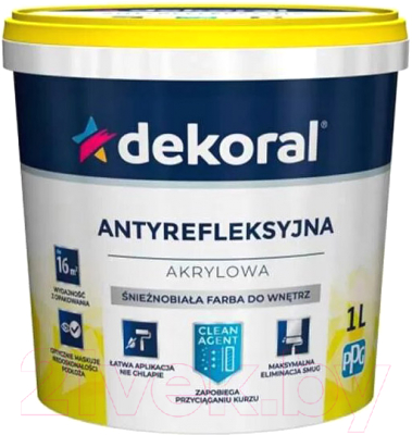 Краска Dekoral Polinak Plus Глубокоматовый (1л, белый)