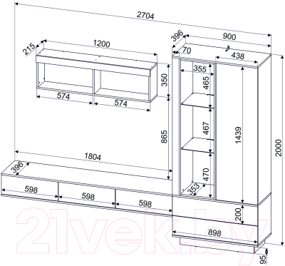 Изображение товара Горка для гостиной Interline Quartz-10 (дуб нокс/черный)