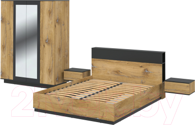 Комплект мебели для спальни Интерлиния Quartz-13 (дуб нокс/черный)