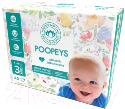 Подгузники детские Poopeys Midi 4-9кг (40шт)