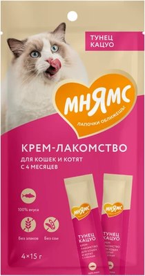 Лакомство для кошек Мнямс Крем-лакомство с тунцом Кацуо / 703805 (4x15г) - 