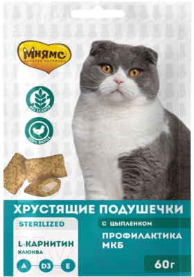 Лакомство для кошек Мнямс Для стерилизованных кошек с цыпленком и клюквой / 706271 (60г)