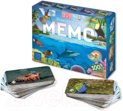 Настольная игра Нескучные игры Мемо 2 в 1 Пернатый мир и Подводный мир 100 карточек / 8506
