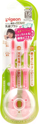 Набор зубных щеток для новорожденных Pigeon Training Toothbrush Set Step 4 18+ / 1021095 (2шт, розовый)
