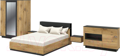 Комплект мебели для спальни Интерлиния Quartz-14 (дуб нокс/черный)