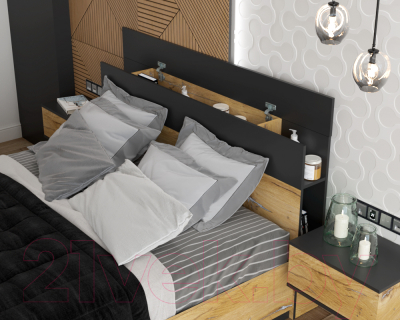 Комплект мебели для спальни Интерлиния Quartz-14 (дуб нокс/черный)