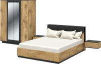 Комплект мебели для спальни Интерлиния Quartz-13 с ПМ (дуб нокс/черный) - 