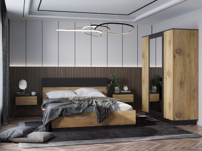 Комплект мебели для спальни Интерлиния Quartz-13 с ПМ (дуб нокс/черный)